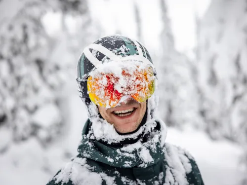 Face full of powder at Powder King, BC.